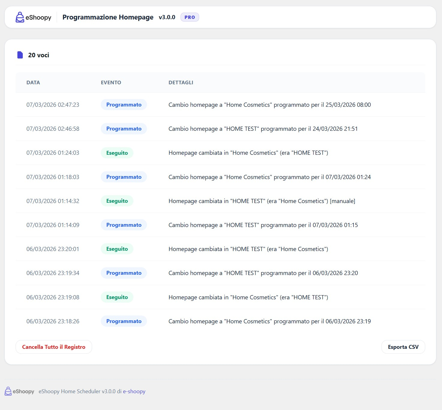 Home Scheduler Activity Log