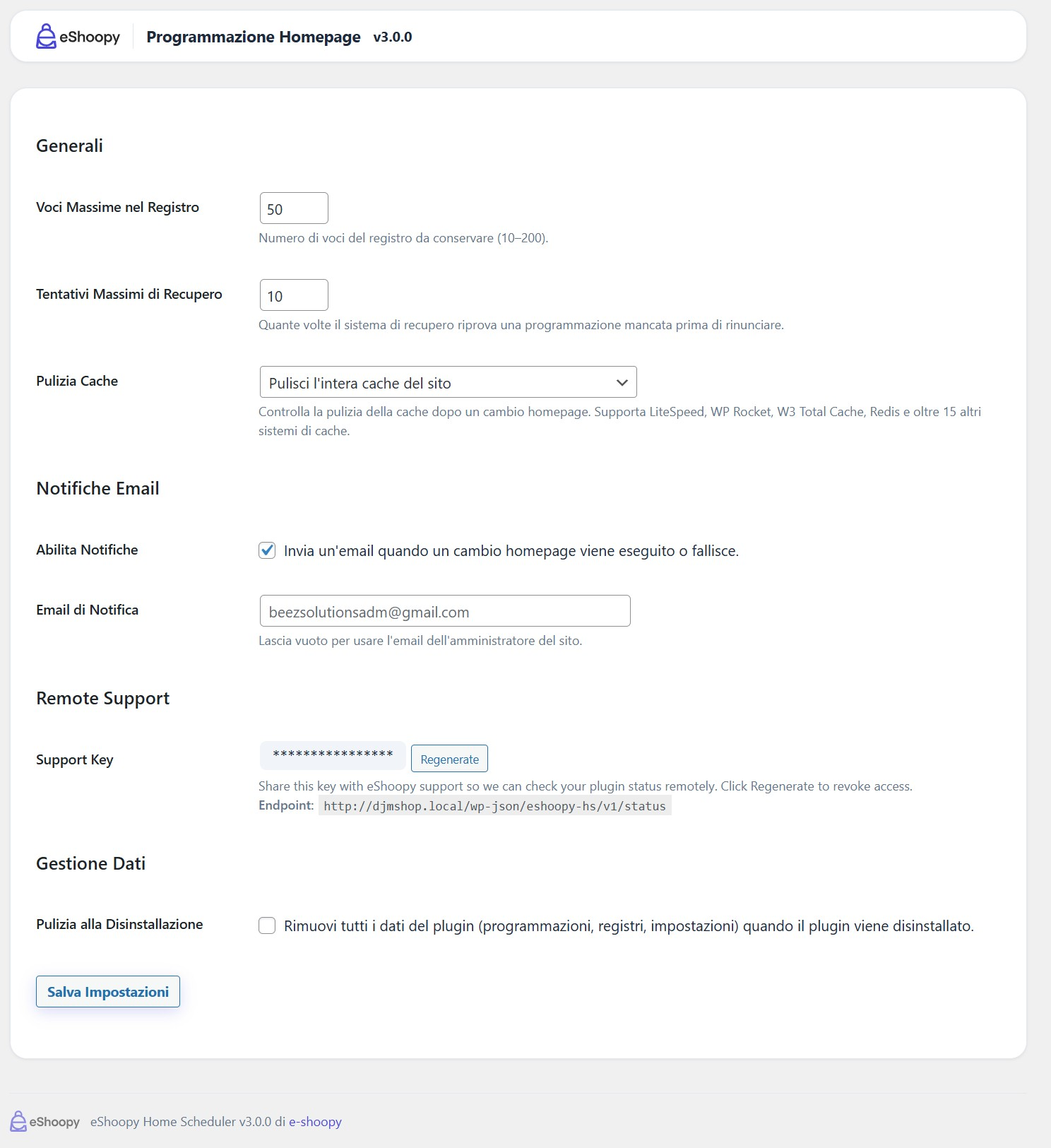 Home Scheduler Settings